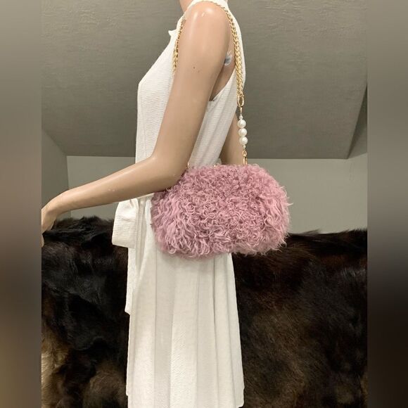 Handmade Genuine Curly Shearling Kisslock Clutch/Shoulder Bag/Crossbody - Picture 2 of 16